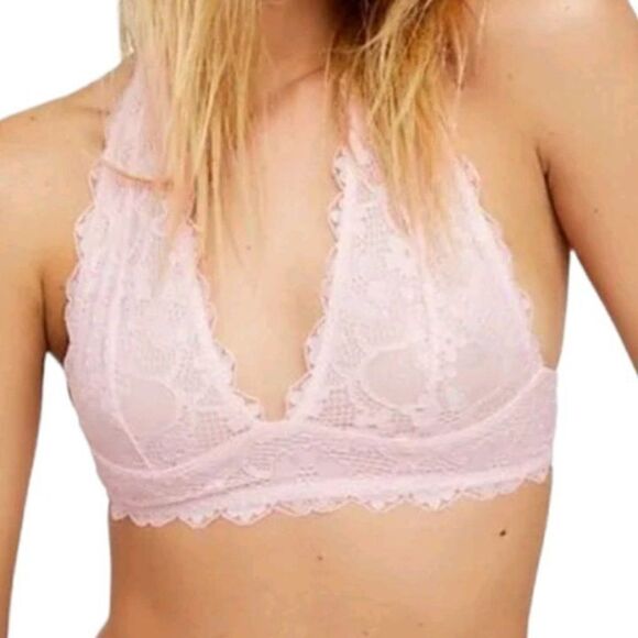 Free People Bralette Galloon Lace Halter Bra Intimately Free OB590926 Pink Sz XS - Picture 1 of 8